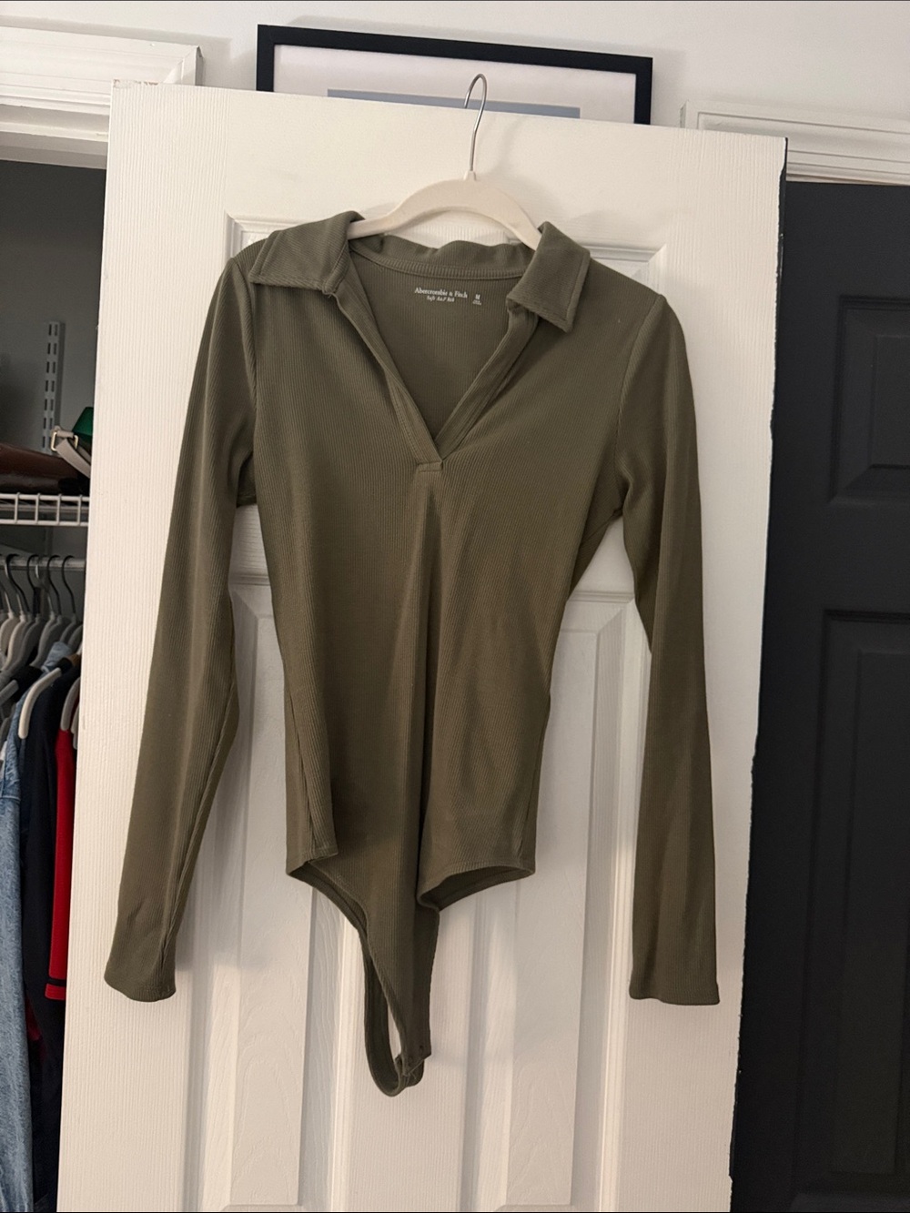 Abercrombie & Fitch Olive Collared Long Sleeve Bodysuit